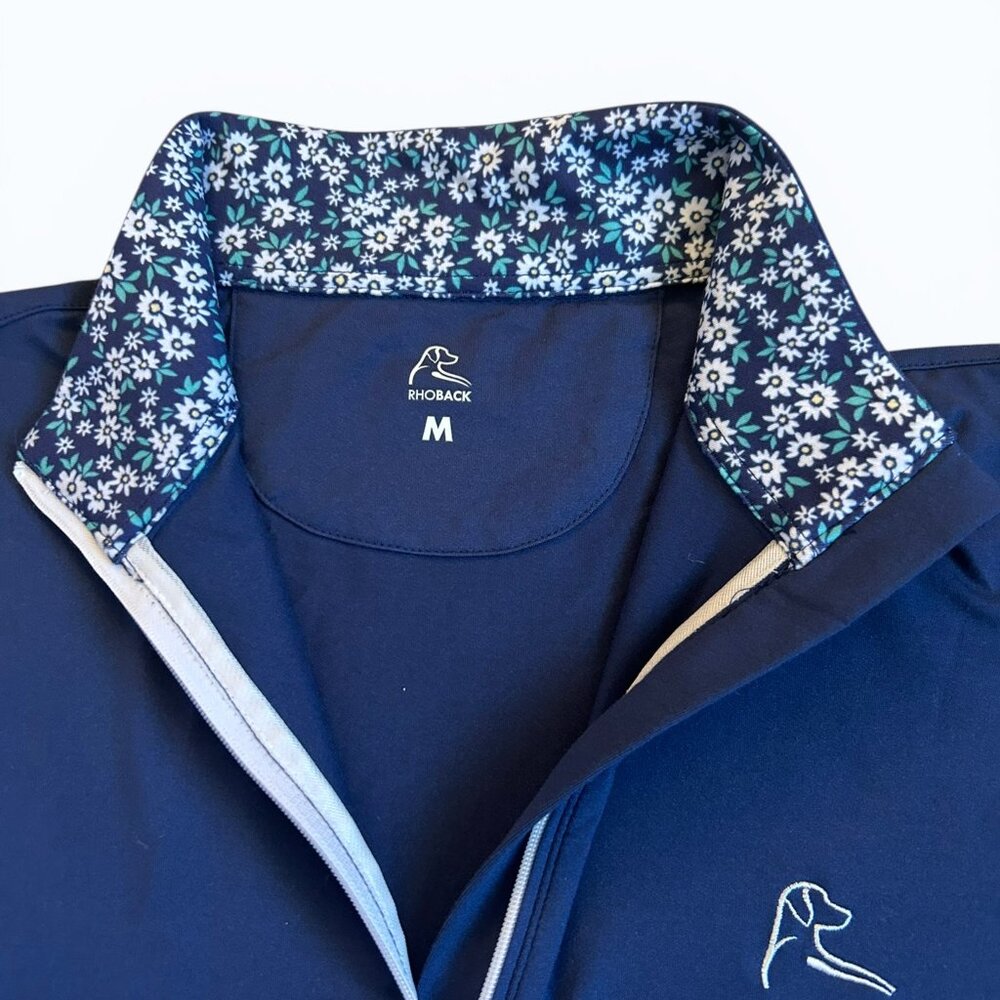 Rhoback Quarter Zip Pullover Medium Blue Floral Collar  Women's Size Medium - Picture 4 of 8